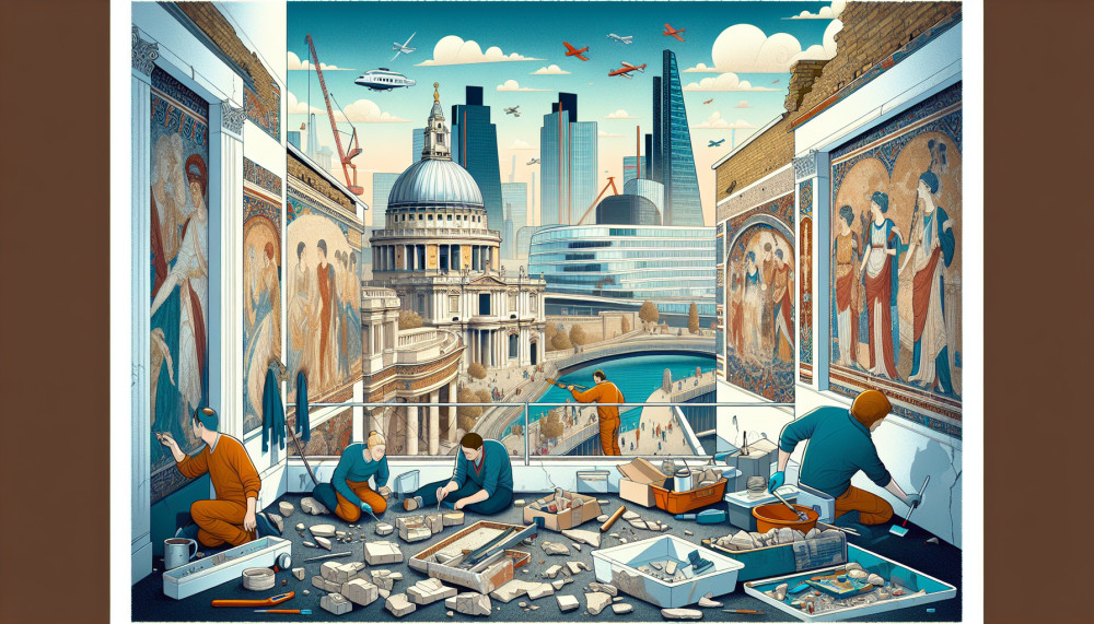 Britanija Londonas Romėnai Sienos Tinkas Fragmentai Freskos Archeologai